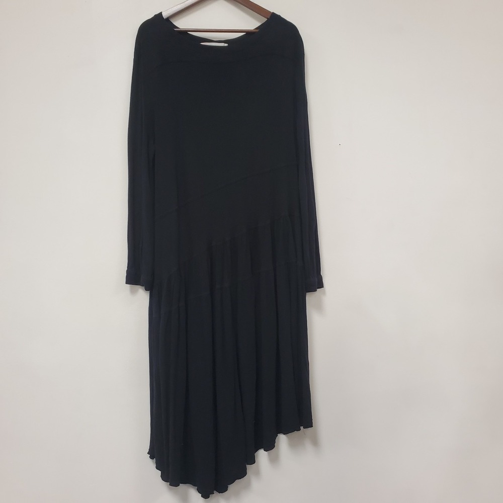 Free People Beach Witchy Midi Dress Size M Black Long Sleeve Boho Lagenlook - Picture 2 of 13